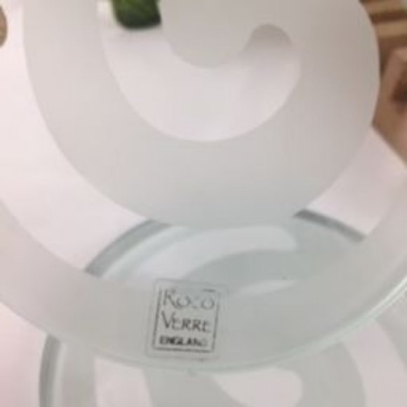 Round Glass Etched Coasters Set of 6 in Wood Holder Roco Verde England - Picture 4 of 6